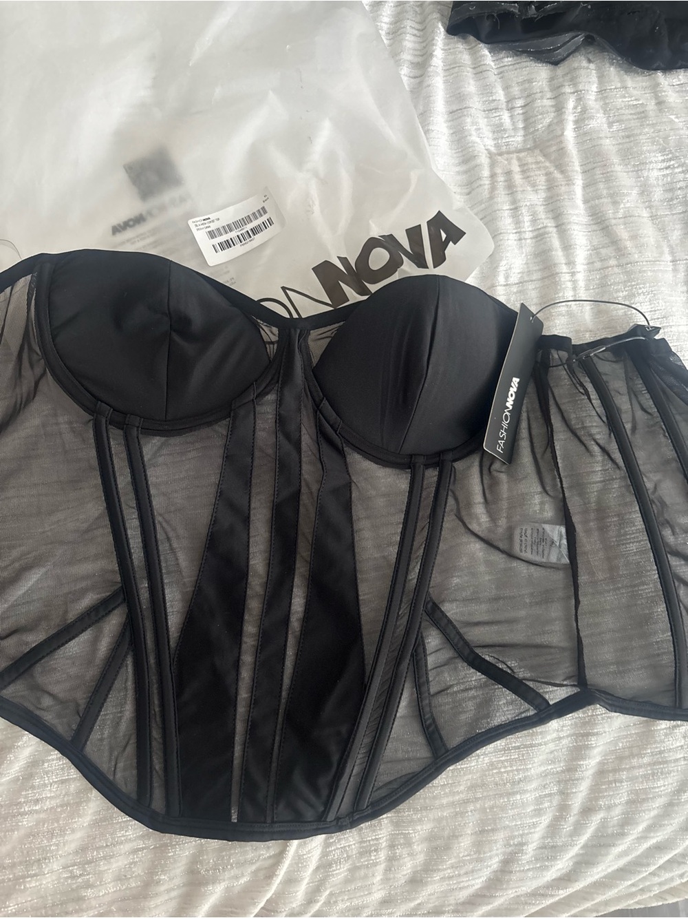 Fashion Nova Black Sheer Boned Corset Top - Picture 5 of 7